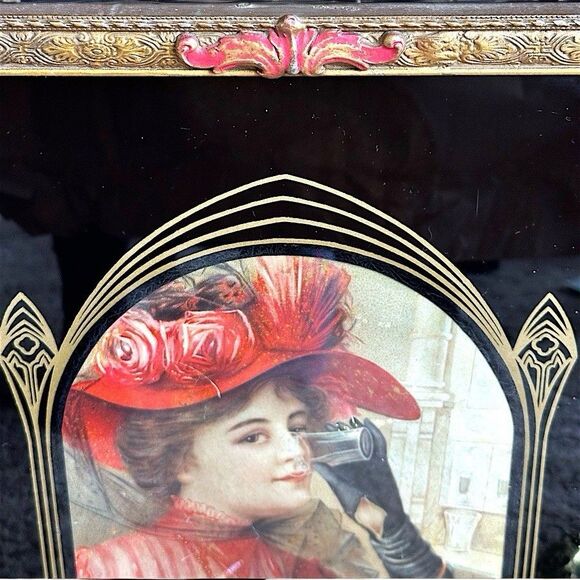 VTG RETRO Coca-Cola Victorian Lady Art Ornate Frame Black Colored Glass Woman - Picture 5 of 11